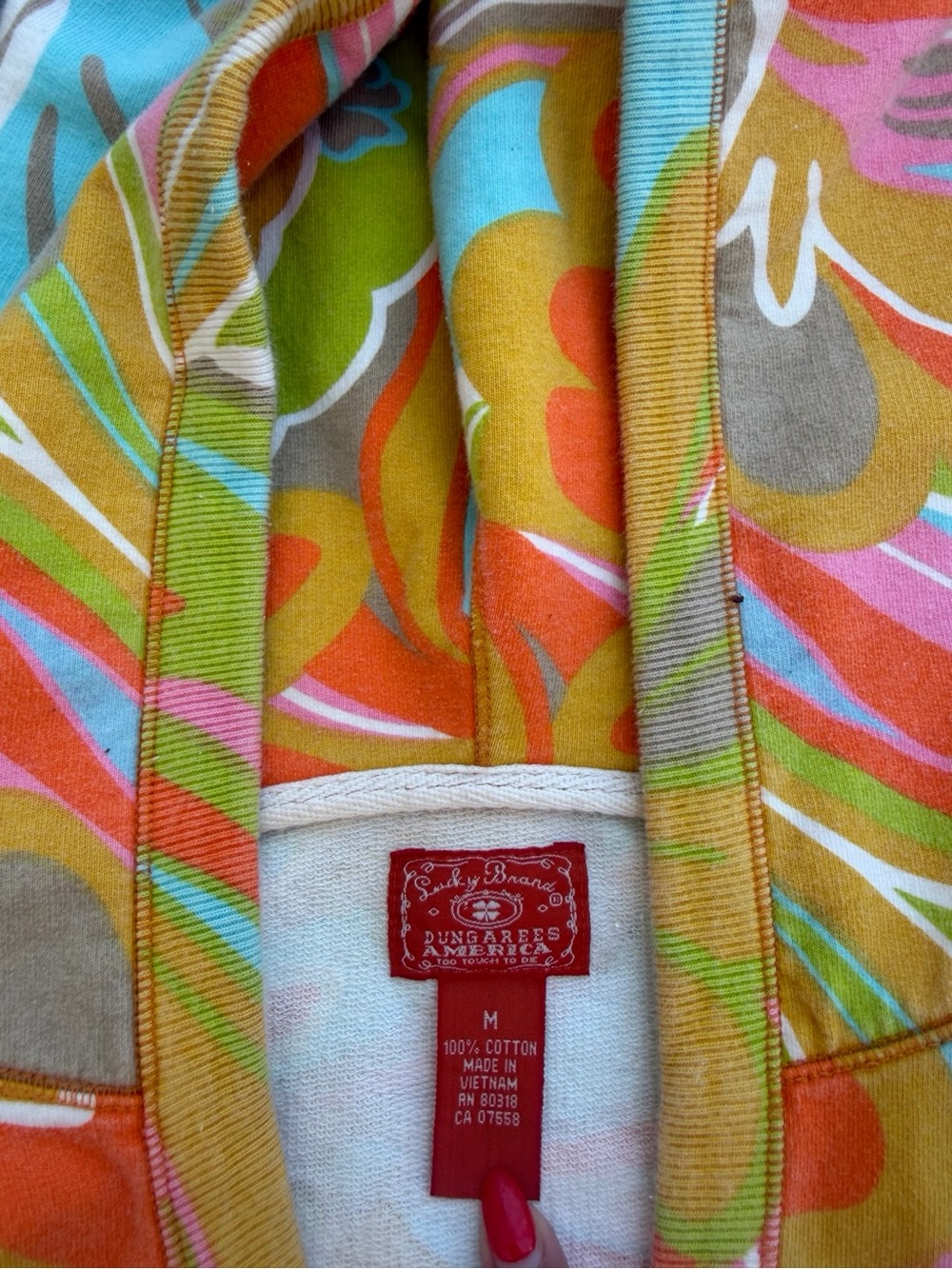 Y2K Lucky Brand Dungarees America Groovy Retro Swirl Hooded Pullover Hoodie - Picture 5 of 5